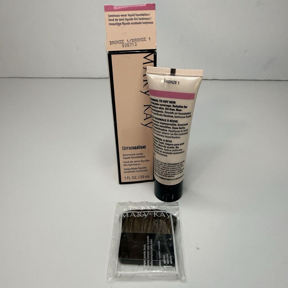 Mary Kay TimeWise Luminous Wear Foundation Bronze 1 /038713 + MK Brush Lot New